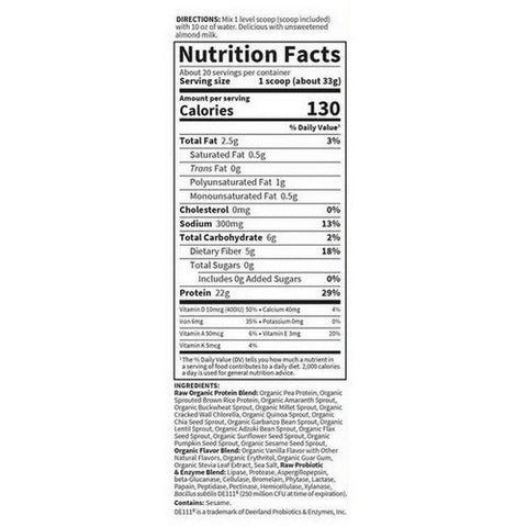 Garden of Life, Raw Organic Protein Powder Vanilla, 660 Grams Garden of Life