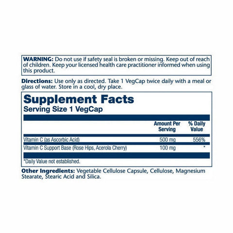 Solaray, Vitamin C With Rose Hips & Acerola, 500 mg, 100 Caps Solaray