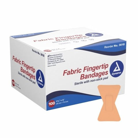 Dynarex, Adhesive Strip Dynarex  1-3/4 X 2 Inch Fabric Fingertip White Sterile, Box Of 100 Dynarex