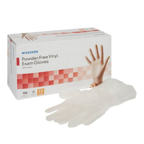 McKesson, Exam Glove McKesson X-Small NonSterile Vinyl Standard Cuff Length Smooth Clear Not Chemo Approved, Box Of 150 McKesson