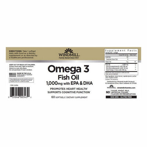 Windmill Health, Omega 3 Fish Oil, 1000 Mg, 60 Softgels Windmill Health