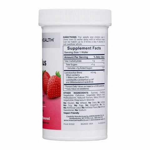 American Health, Daily Chewable Tablet Acidophilus Live Cultures Strawberry, 1 Billion, 60 Count American Health