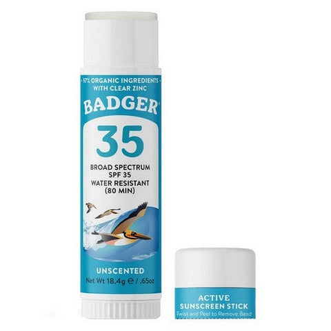 Badger Balm, Active Mineral Sunscreen Stick SPF 35, .65 Oz