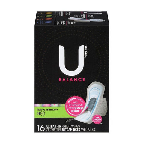 U By Kotex, Balance Heavy Ultra Thin Pads + Wings, 16 Count