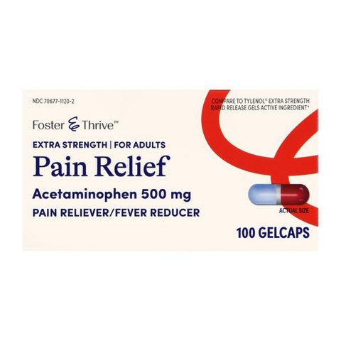 Extra Strength Pain Relief Acetaminophen 100 Caps by Foster And Thrive