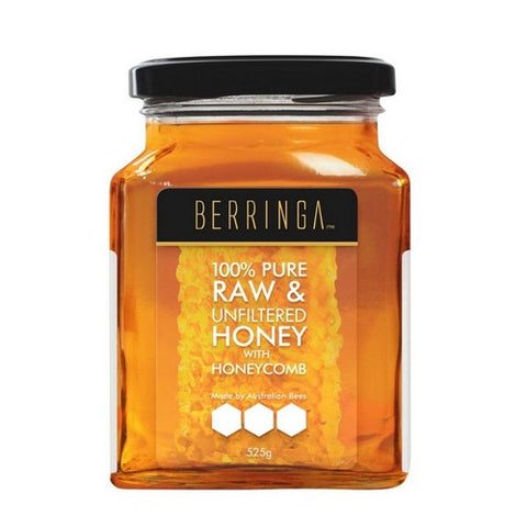 Berringa, 100% Pure And Raw Unfiltered Honey With Honeycomb, 525 Grams