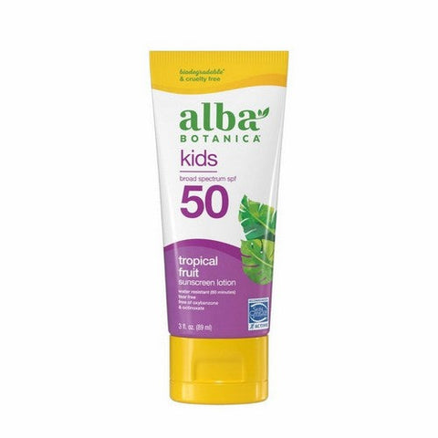 Alba Botanica, Kids Sunscreen Lotion SPF 50 Tropical Fruit, 3 Oz Alba Botanica
