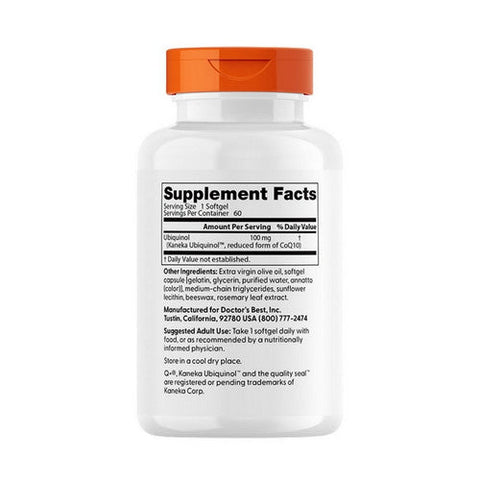 Doctors Best, Ubiquinol With Kaneka, 100 Mg, 60 Softgels Doctors Best