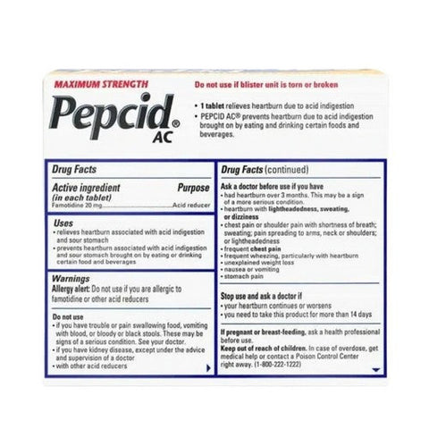 Pepcid, Ac Famotidine Acid Reducer Tablets Maximum Strength, 20 Mg, 25 Tabs